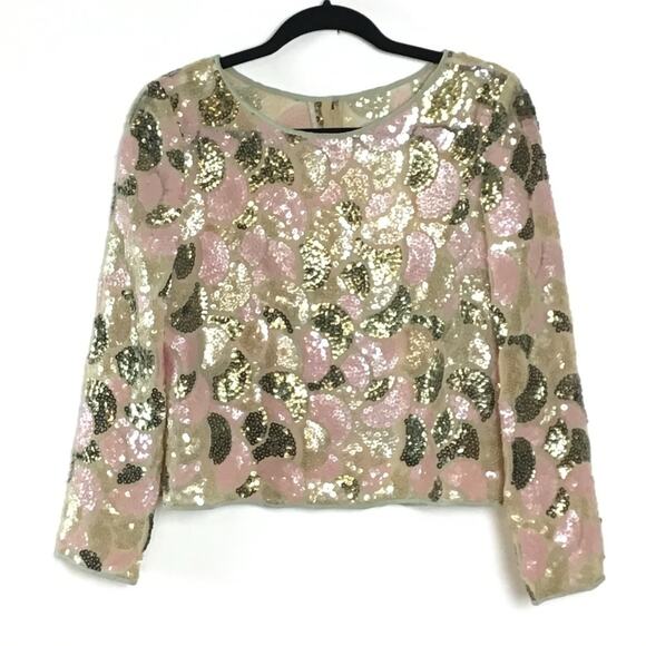 Vintage green and pink sequin top small palm royale  small - Picture 3 of 7